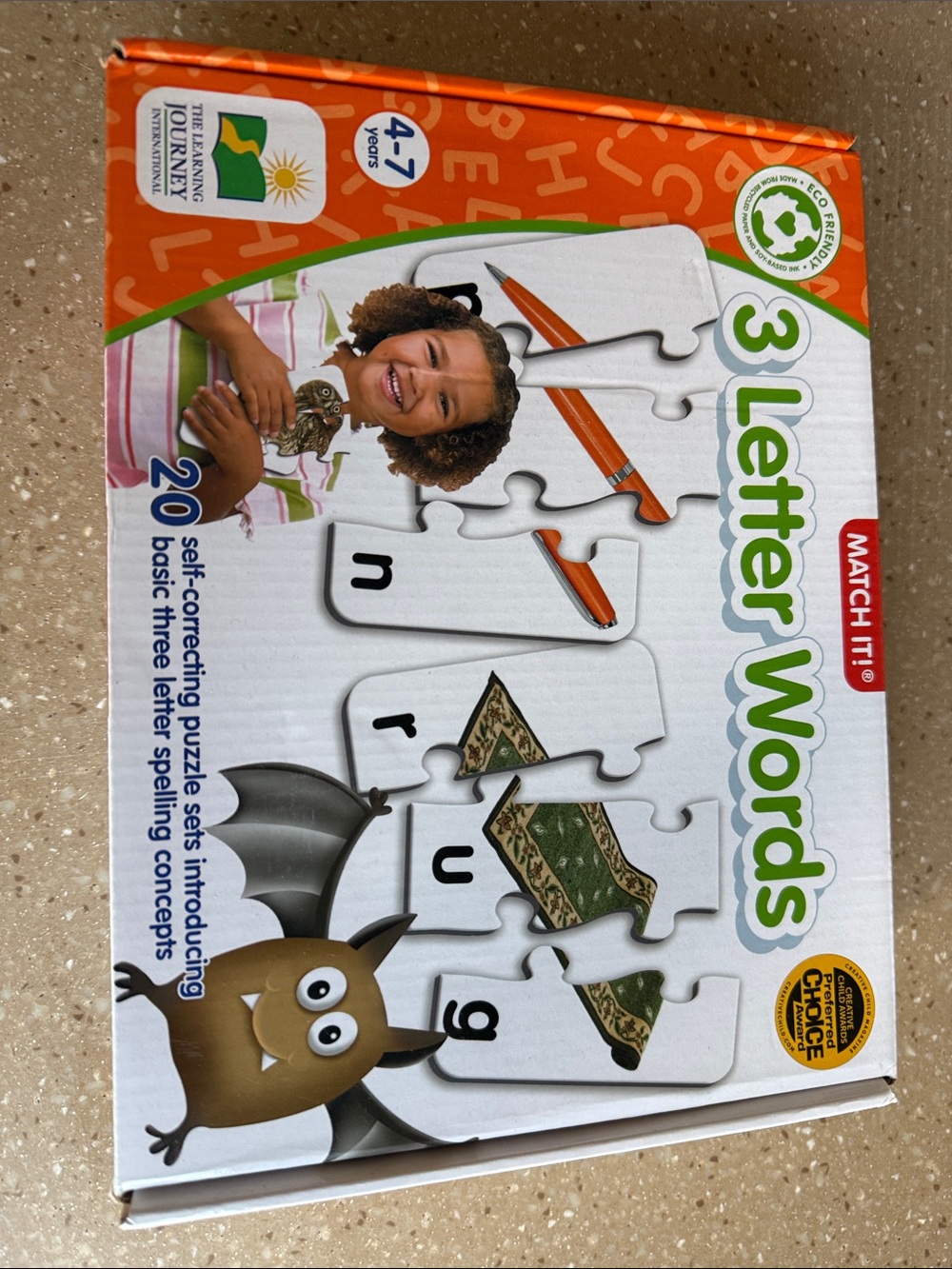 Match 3 Letter Words Learning Puzzle - Orange, Green